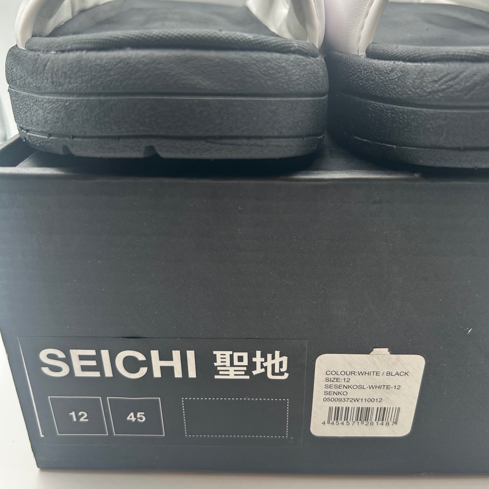 Seichi Senko Sandals,White Black Two Strap Slides,Men's Size 12,New w/ Defects - Picture 3 of 16